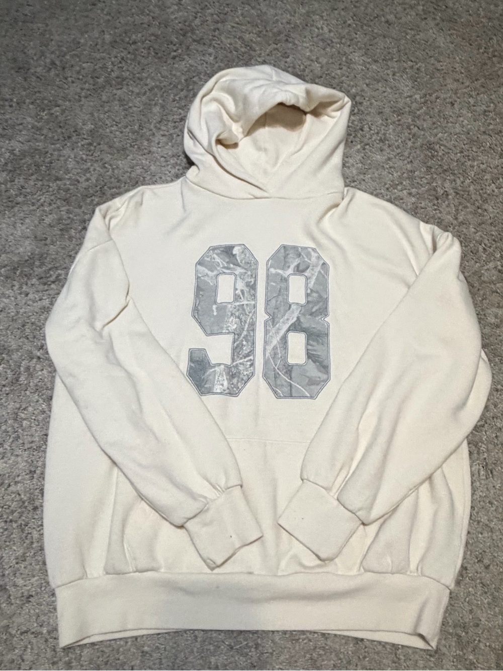 Aeropostale Cream Hoodie with Metallic Silver '98' Patch